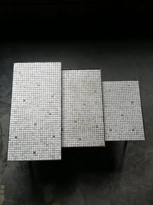 Set of three white and gold mosaic table gigognes