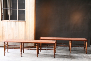 Pair of mahogany and caning benches