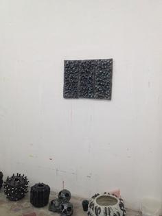 Triptique ceramic wall panel.