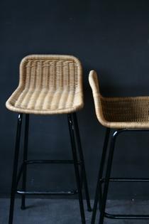 Two pair of barstools in black metal and rotan